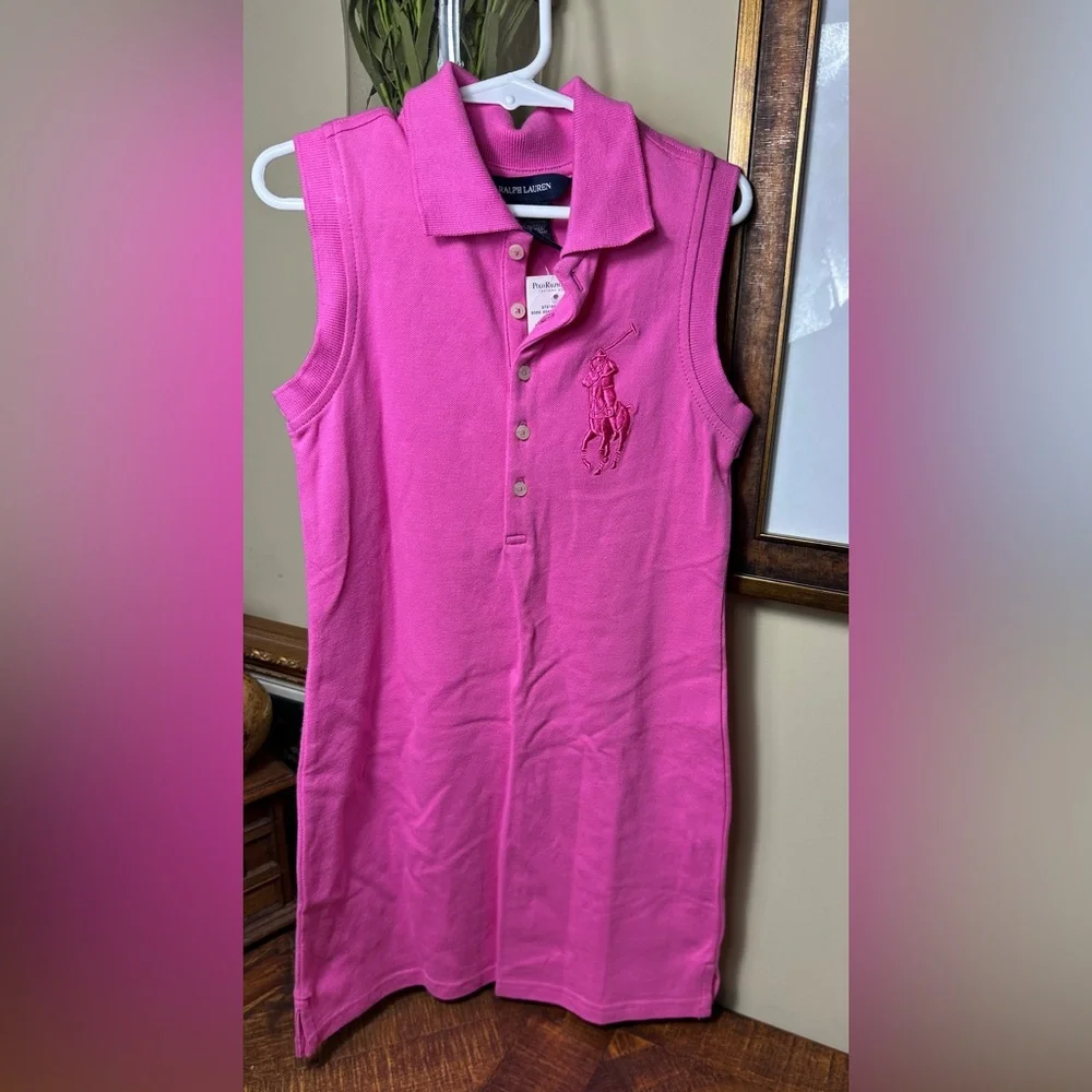 NWT Girls S (7) Big Pony Pink Dress, Embroidered‎ Logo